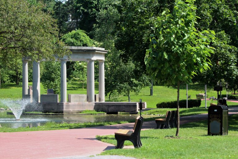 Colonnade and fountain in Congress Park, Saratoga Springs, Saratoga County, New York